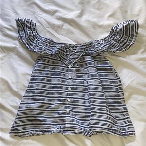 Off the shoulder Blue and White Blouse